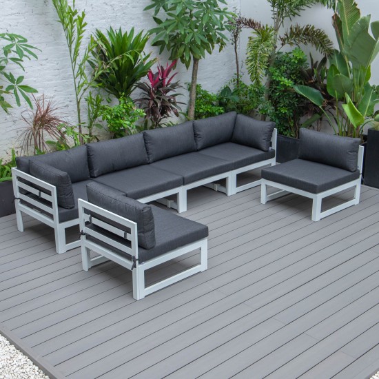 Chelsea 6-Piece Patio Sectional White Aluminum With Cushions, Black, CSW-6BL