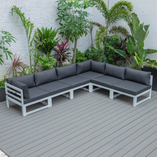 Chelsea 6-Piece Patio Sectional White Aluminum With Cushions, Black, CSW-6BL