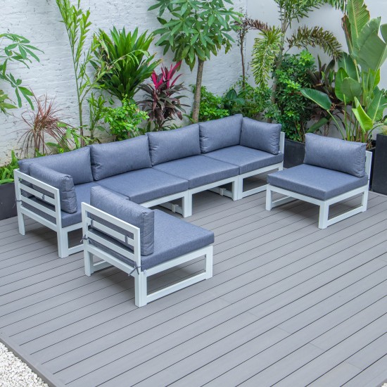 Chelsea 6-Piece Patio Sectional White Aluminum With Cushions, Blue, CSW-6BU