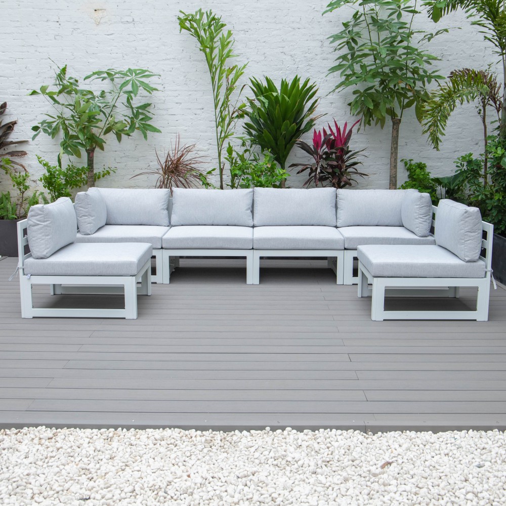 Chelsea 6-Piece Patio Sectional White Aluminum, Cushions, Light Grey, CSW-6LGR