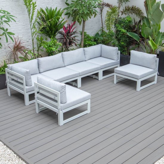 Chelsea 6-Piece Patio Sectional White Aluminum, Cushions, Light Grey, CSW-6LGR