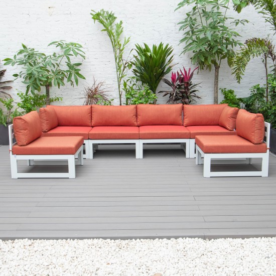 Chelsea 6-Piece Patio Sectional White Aluminum With Cushions, Orange, CSW-6OR