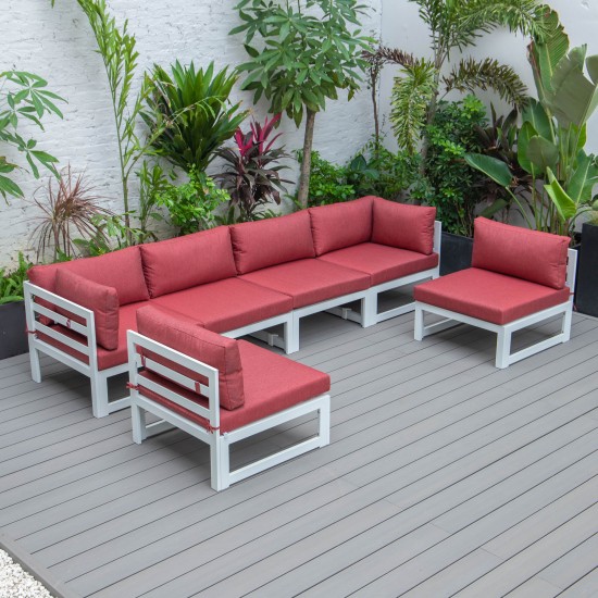 Chelsea 6-Piece Patio Sectional White Aluminum With Cushions, Red, CSW-6R