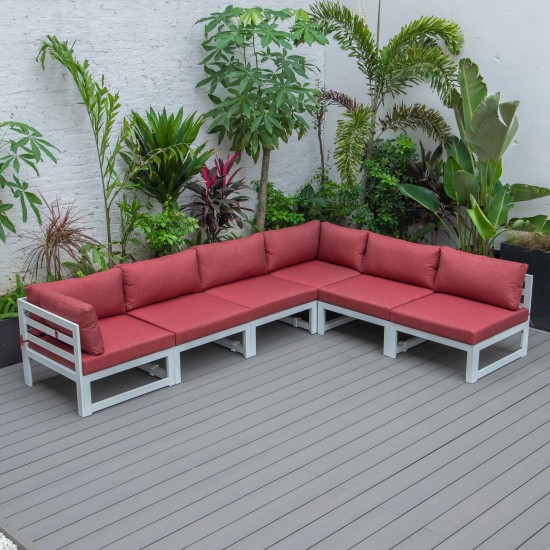 Chelsea 6-Piece Patio Sectional White Aluminum With Cushions, Red, CSW-6R