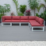 Chelsea 6-Piece Patio Sectional White Aluminum With Cushions, Red, CSW-6R