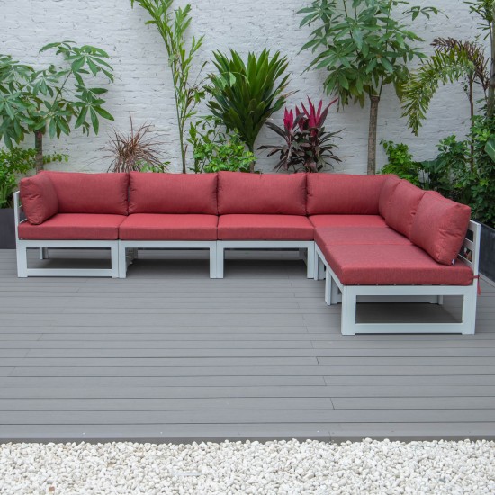 Chelsea 6-Piece Patio Sectional White Aluminum With Cushions, Red, CSW-6R