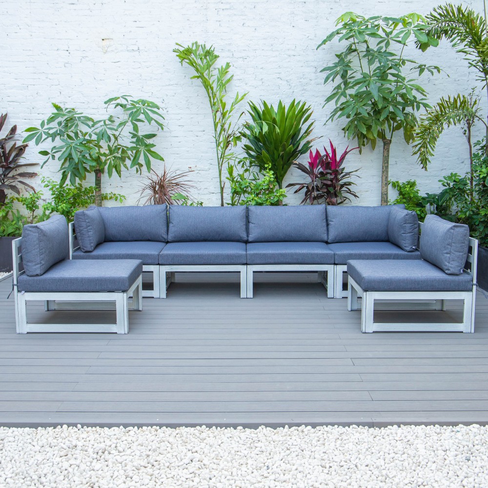 Chelsea 6-Piece Patio Sectional Weathered Grey Aluminum, Blue, CSWGR-6BU