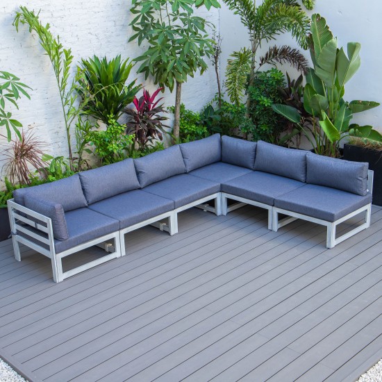 Chelsea 6-Piece Patio Sectional Weathered Grey Aluminum, Blue, CSWGR-6BU