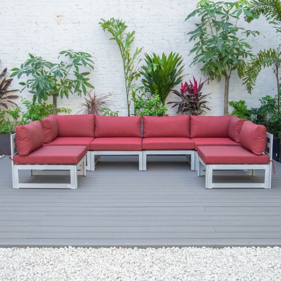 Chelsea 6-Piece Patio Sectional Weathered Grey Aluminum, Cushions, Red, CSWGR-6R