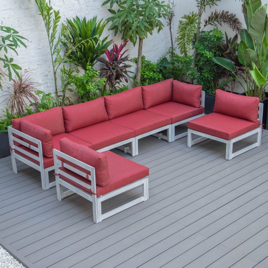 Chelsea 6-Piece Patio Sectional Weathered Grey Aluminum, Cushions, Red, CSWGR-6R