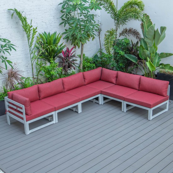 Chelsea 6-Piece Patio Sectional Weathered Grey Aluminum, Cushions, Red, CSWGR-6R