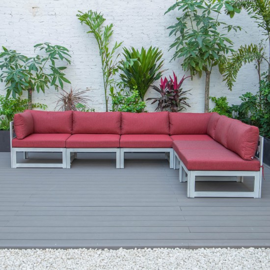 Chelsea 6-Piece Patio Sectional Weathered Grey Aluminum, Cushions, Red, CSWGR-6R