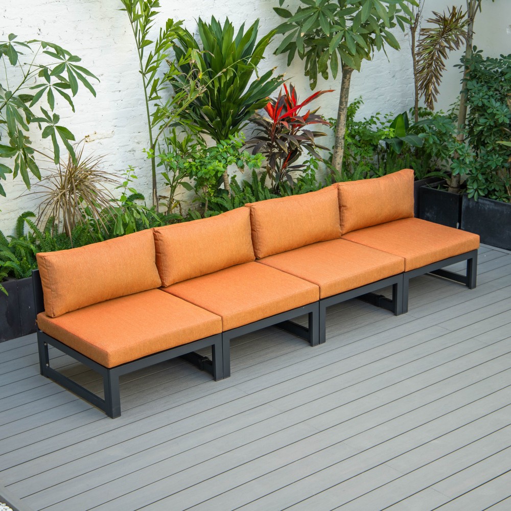 Chelsea 4-Piece Middle Patio Chairs Black Aluminum, Cushions, Orange, CSBL-4OR