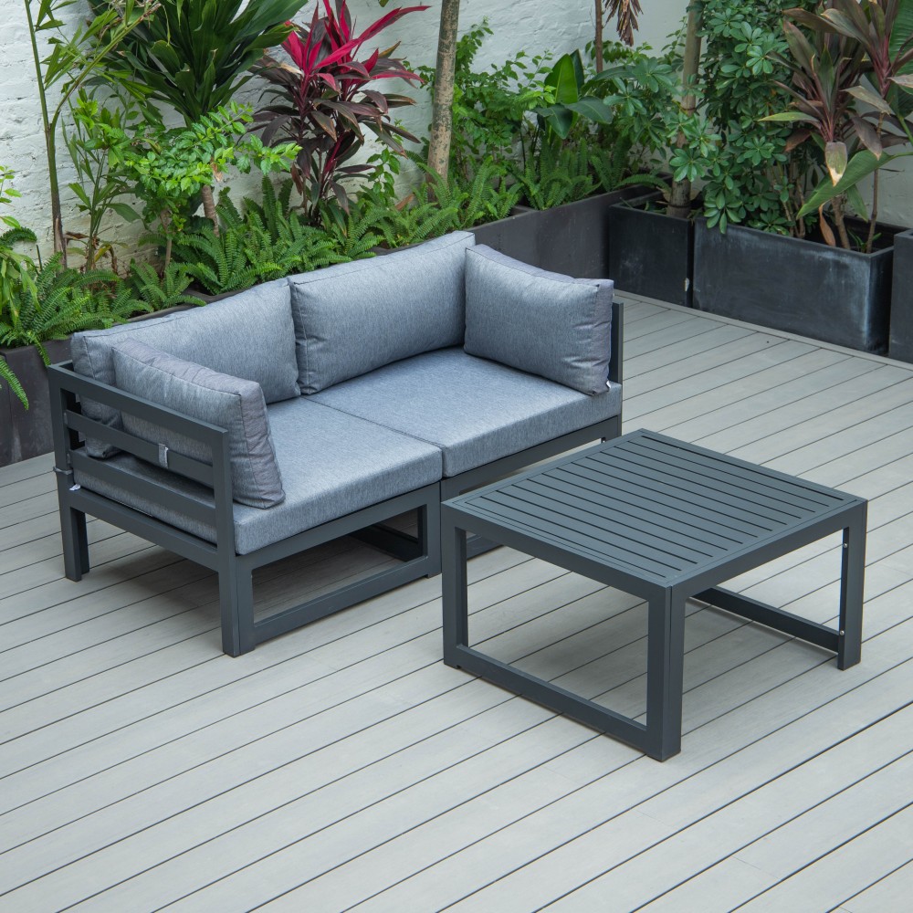 3-Pc Sectional Loveseat & Coffee Table Set Black Aluminum, Blue, CSTCBL-2BU 3-Pc Sectional Loveseat & Coffee Table Set Black Aluminum, Blue, CSTCBL-2BU