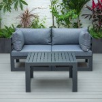 3-Pc Sectional Loveseat & Coffee Table Set Black Aluminum, Blue, CSTCBL-2BU