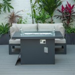 3-Pc Sectional Loveseat & Fire Pit Table Set Black Aluminum, Beige, CSFCBL-2BG