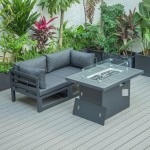 3-Pc Sectional Loveseat & Fire Pit Table Set Black Aluminum, Black, CSFCBL-2BL