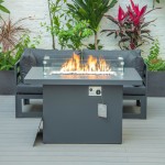 3-Pc Sectional Loveseat & Fire Pit Table Set Black Aluminum, Black, CSFCBL-2BL