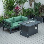 3-Pc Sectional Loveseat & Fire Pit Table Set Black Aluminum, Green, CSFCBL-2G