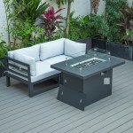 3-Pc Sectional Loveseat & Fire Pit Table Set Black Aluminum, Grey, CSFCBL-2LGR