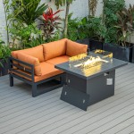 3-Pc Sectional Loveseat & Fire Pit Table Set Black Aluminum, Orange, CSFCBL-2OR