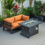 3-Pc Sectional Loveseat & Fire Pit Table Set Black Aluminum, Orange, CSFCBL-2OR