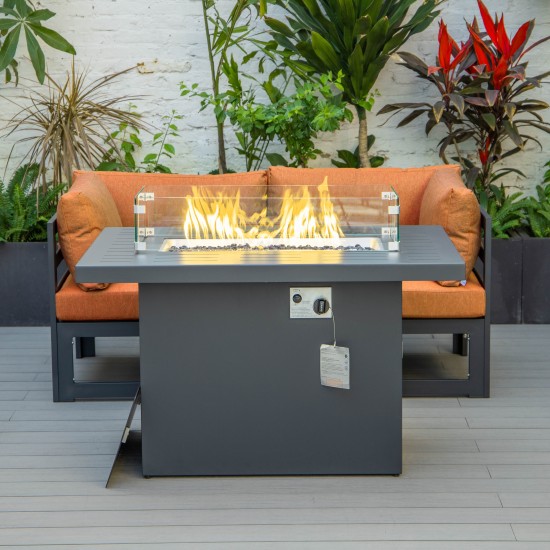 3-Pc Sectional Loveseat & Fire Pit Table Set Black Aluminum, Orange, CSFCBL-2OR