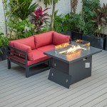 3-Pc Sectional Loveseat & Fire Pit Table Set Black Aluminum, Red, CSFCBL-2R