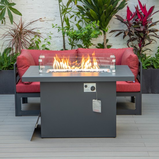 3-Pc Sectional Loveseat & Fire Pit Table Set Black Aluminum, Red, CSFCBL-2R