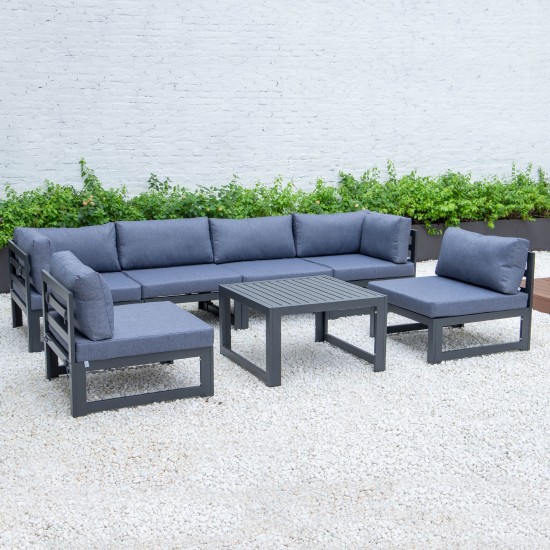 7-Pc Patio Sectional And Coffee Table Set Black Aluminum, Blue, CSTBL-7BU