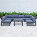 7-Pc Patio Sectional And Coffee Table Set Black Aluminum, Blue, CSTBL-7BU