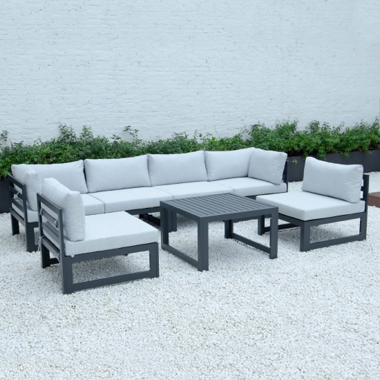 7-Pc Patio Sectional & Coffee Table Set Black Aluminum, Light Grey, CSTBL-7LGR