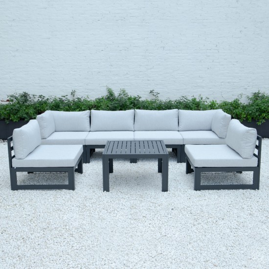 7-Pc Patio Sectional & Coffee Table Set Black Aluminum, Light Grey, CSTBL-7LGR