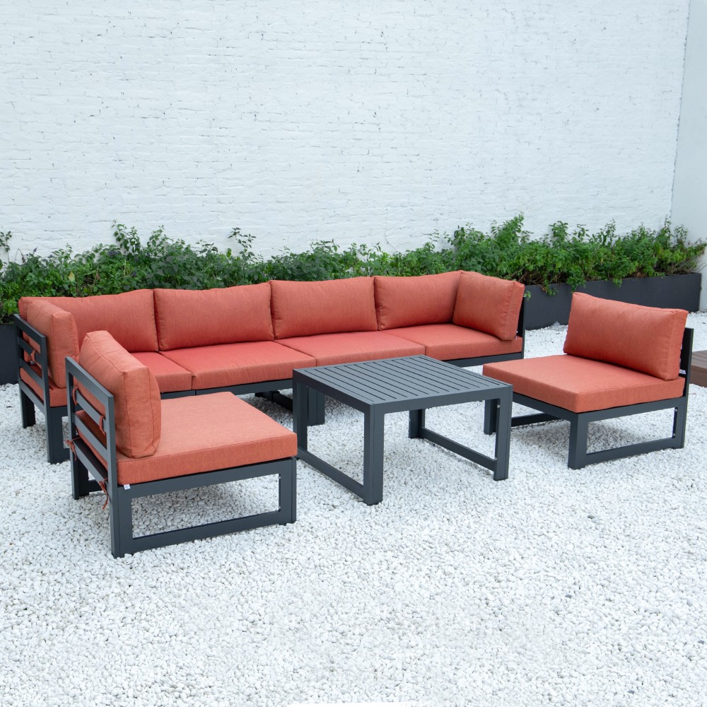 7-Pc Patio Sectional & Coffee Table Set Black Aluminum, Orange, CSTBL-7OR