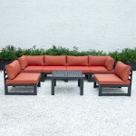 7-Pc Patio Sectional & Coffee Table Set Black Aluminum, Orange, CSTBL-7OR