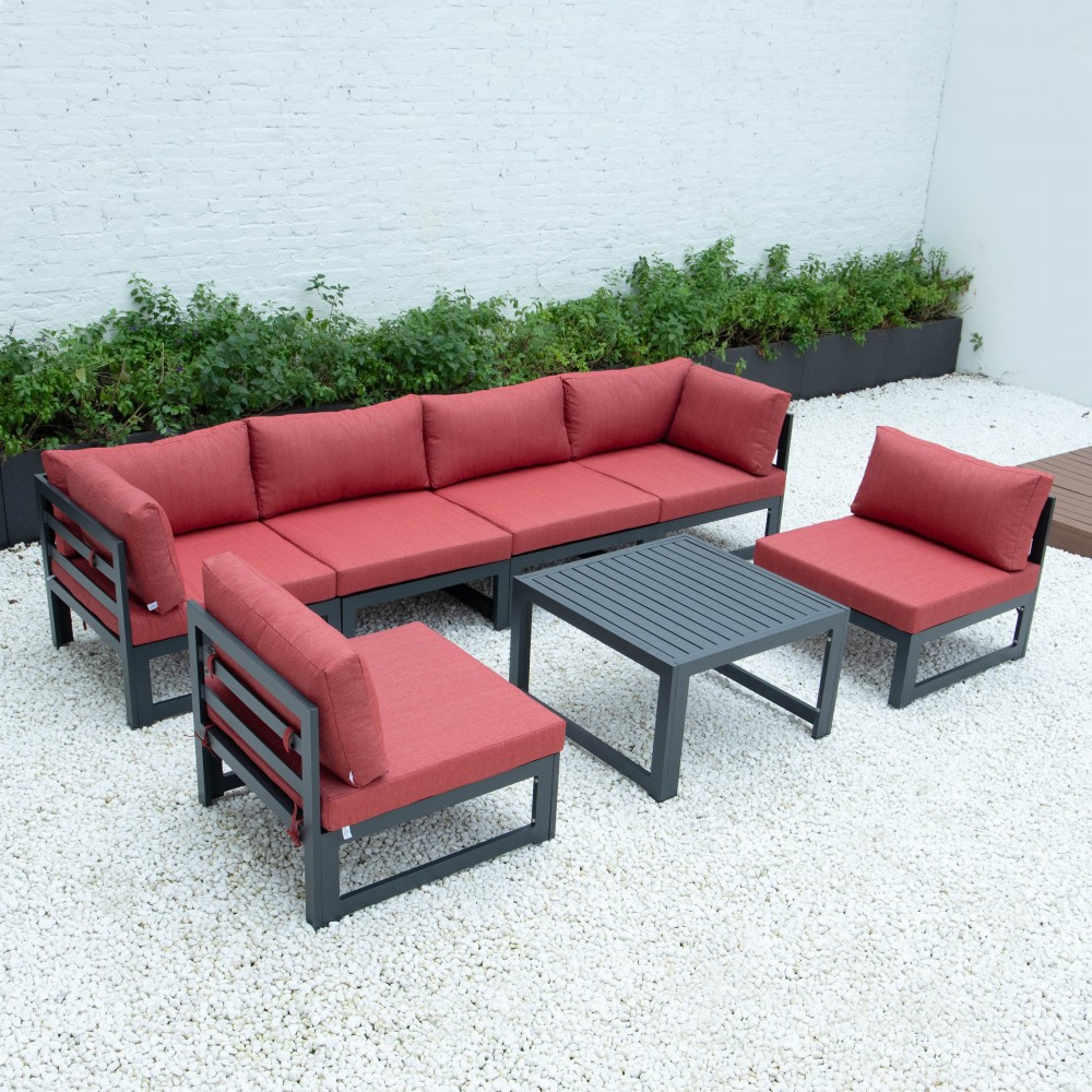 Chelsea 7-Pc Patio Sectional And Coffee Table Set Black Aluminum, Red, CSTBL-7R Chelsea 7-Pc Patio Sectional And Coffee Table Set Black Aluminum, Red, CSTBL-7R