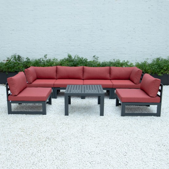 Chelsea 7-Pc Patio Sectional And Coffee Table Set Black Aluminum, Red, CSTBL-7R