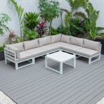 Chelsea 7-Pc Patio Sectional & Coffee Table Set White Aluminum, Beige, CSTW-7BG