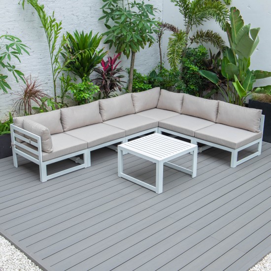 Chelsea 7-Pc Patio Sectional & Coffee Table Set White Aluminum, Beige, CSTW-7BG