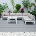 Chelsea 7-Pc Patio Sectional & Coffee Table Set White Aluminum, Beige, CSTW-7BG