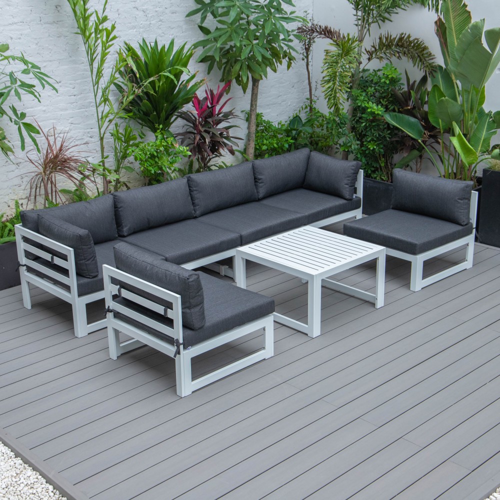Chelsea 7-Pc Patio Sectional & Coffee Table Set White Aluminum, Black, CSTW-7BL Chelsea 7-Pc Patio Sectional & Coffee Table Set White Aluminum, Black, CSTW-7BL