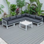 Chelsea 7-Pc Patio Sectional & Coffee Table Set White Aluminum, Black, CSTW-7BL
