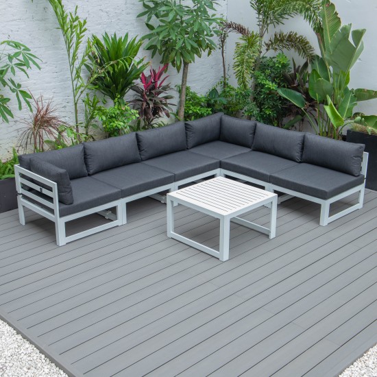 Chelsea 7-Pc Patio Sectional & Coffee Table Set White Aluminum, Black, CSTW-7BL