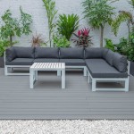 Chelsea 7-Pc Patio Sectional & Coffee Table Set White Aluminum, Black, CSTW-7BL