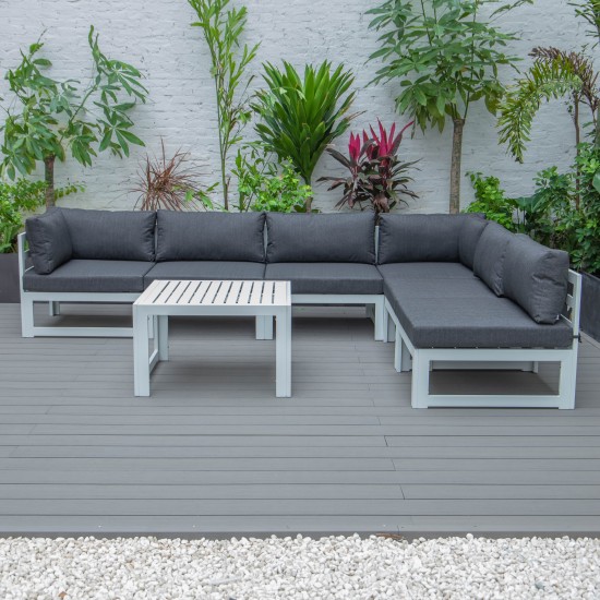 Chelsea 7-Pc Patio Sectional & Coffee Table Set White Aluminum, Black, CSTW-7BL