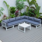 Chelsea 7-Pc Patio Sectional And Coffee Table Set White Aluminum, Blue, CSTW-7BU