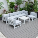 7-Pc Patio Sectional & Coffee Table Set White Aluminum, Light Grey, CSTW-7LGR