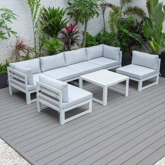 7-Pc Patio Sectional & Coffee Table Set White Aluminum, Light Grey, CSTW-7LGR