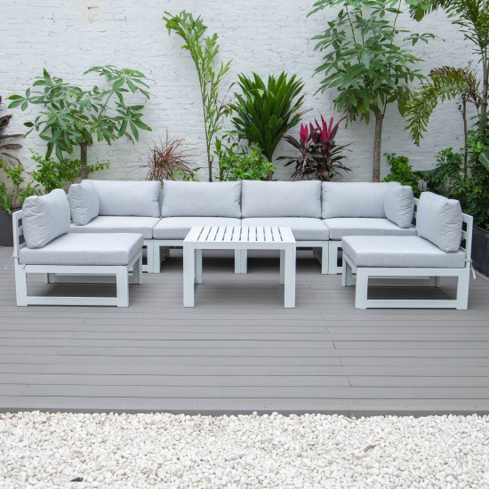 7-Pc Patio Sectional & Coffee Table Set White Aluminum, Light Grey, CSTW-7LGR