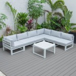 7-Pc Patio Sectional & Coffee Table Set White Aluminum, Light Grey, CSTW-7LGR